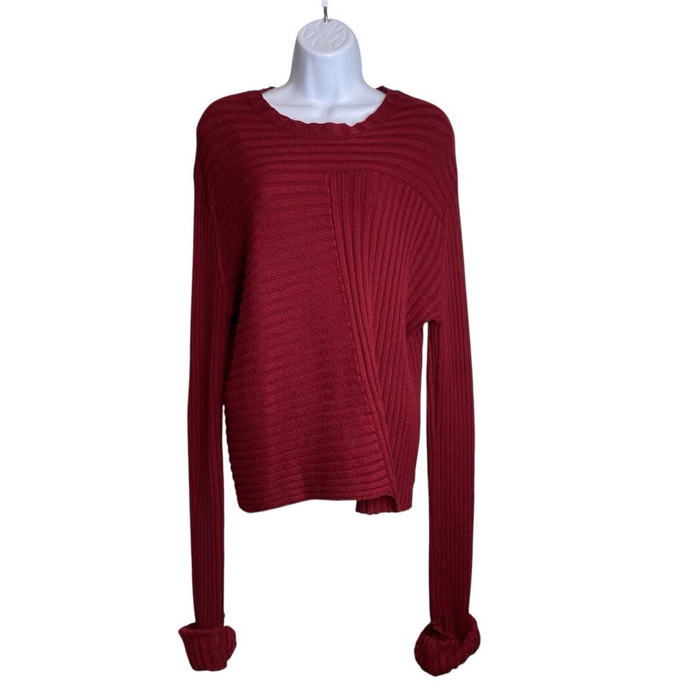 CAARA Women’s Maroon Angora Wool Blend Textured Slouchy Sweater‎ Size L Boho